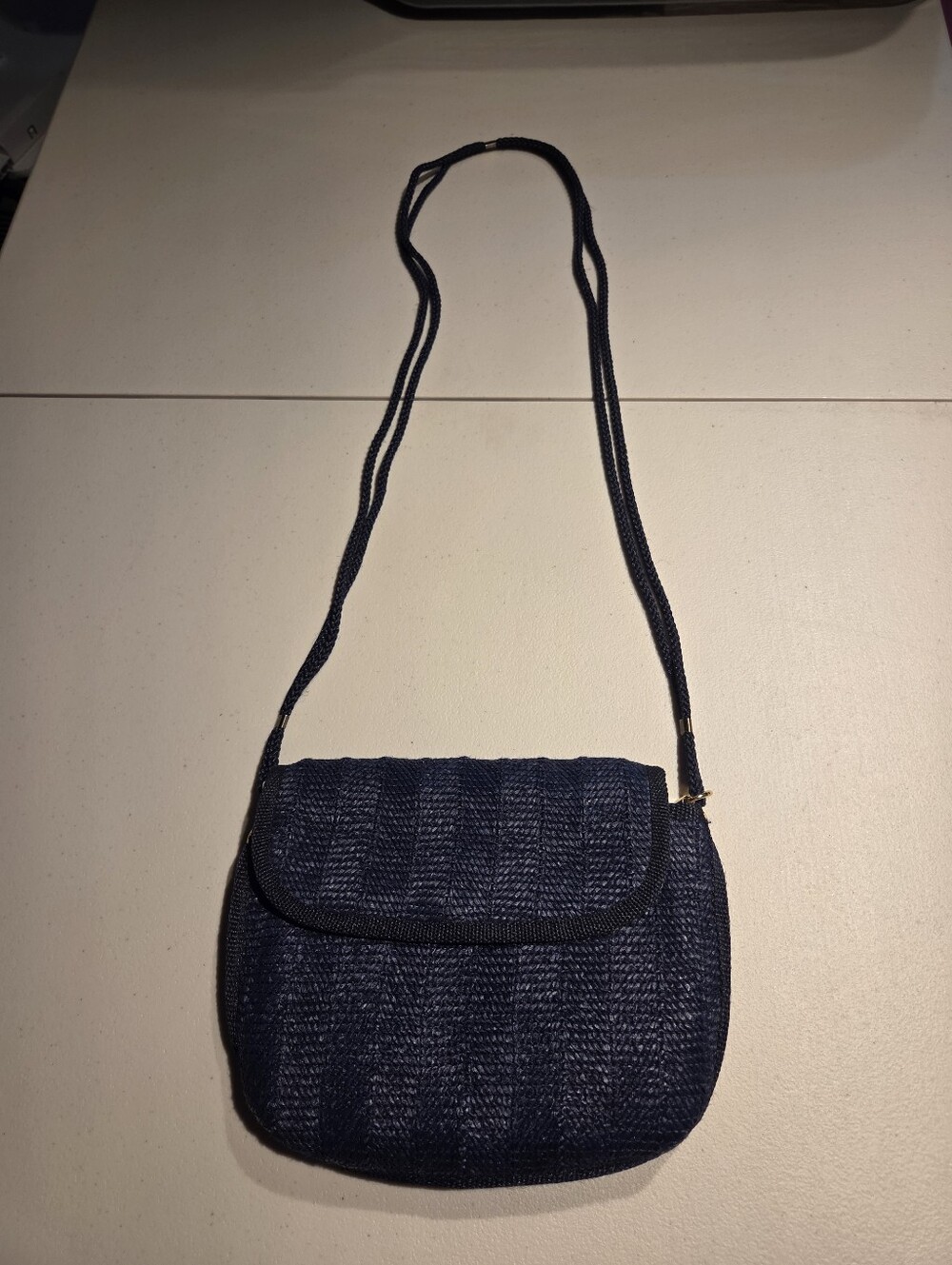 Vintage Saks Fifth Avenue Navy Blue Raffia Purse